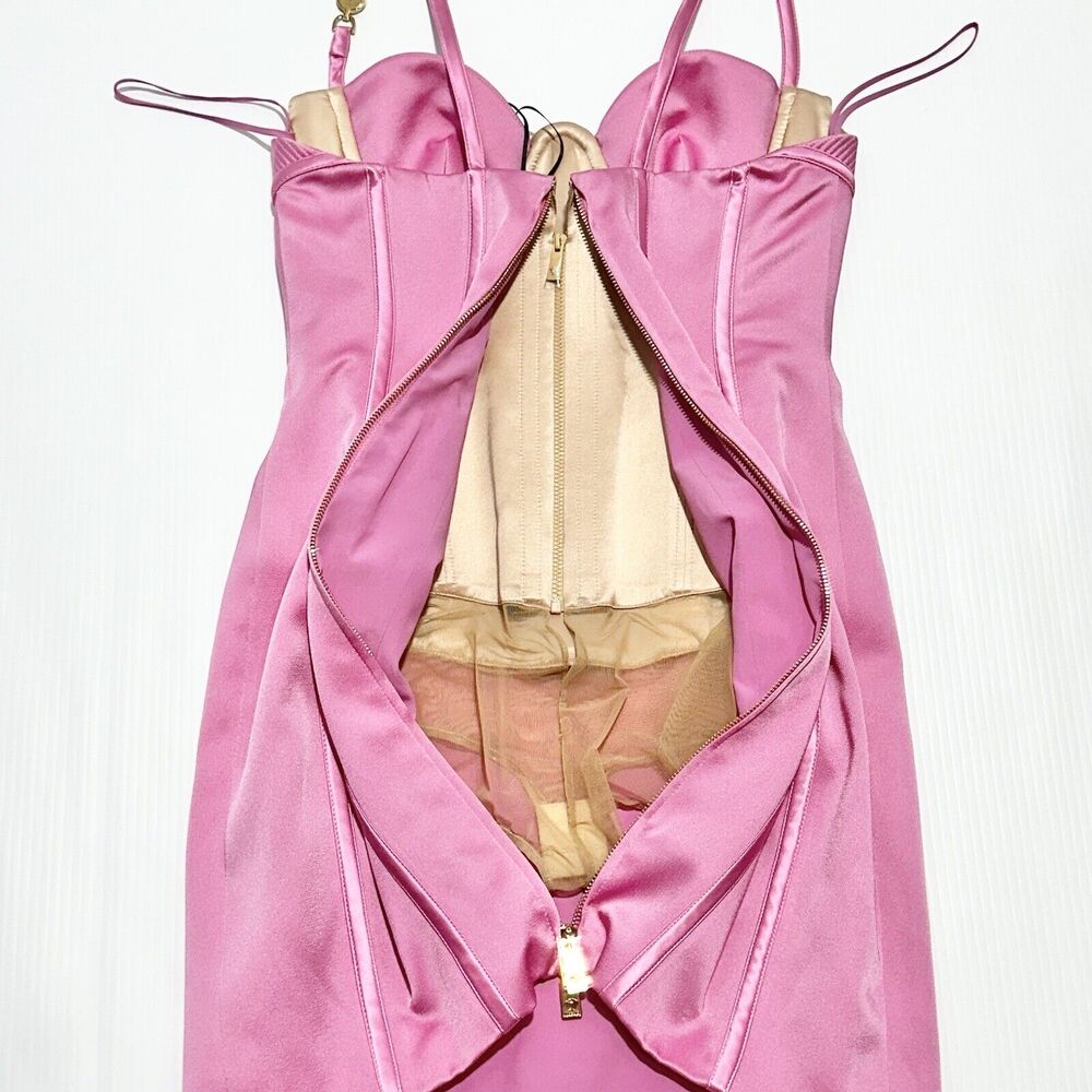 NWT Versace Mini Dress IT 40 US 4 Runway 2022 Medusa Corset Satin Pink $7,395 - Picture 8 of 16